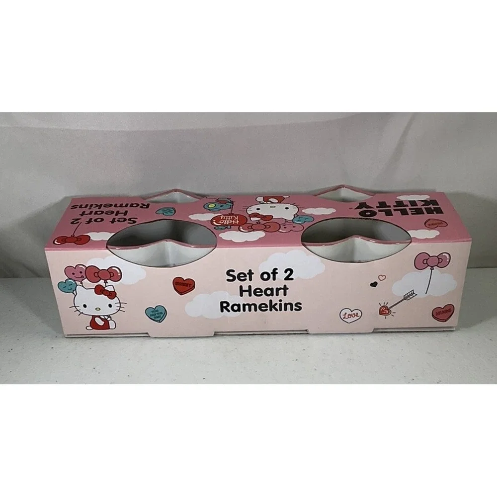 Hello Kitty Valentine Heart Shaped Baking Ramekins With Red Trim